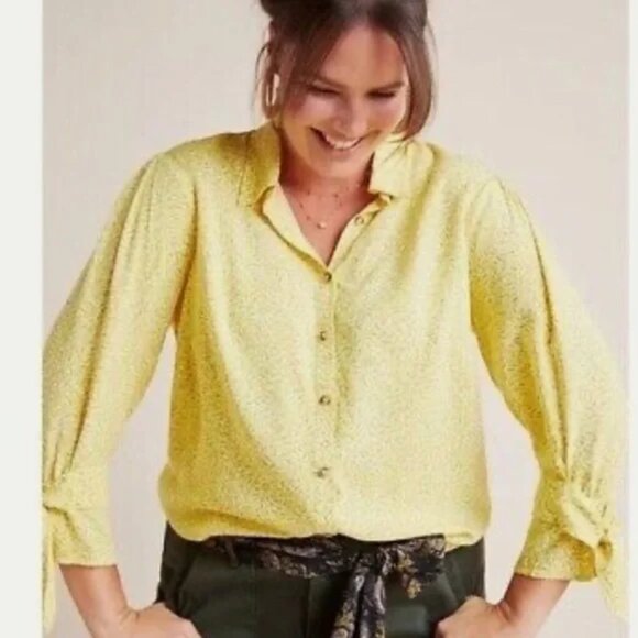 Anthropologie Maeve Blithe Yellow Button Down 4 - Picture 2 of 15